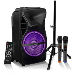 5 Core Party Speaker Portable PA System 2 Wireless Microphone Bluetooth Loud Big Subwoofer Active Powered DJ Karaoke Machine for Studio Indoor Outdoor